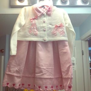 A-line heart gingham dress with ballet cardigan